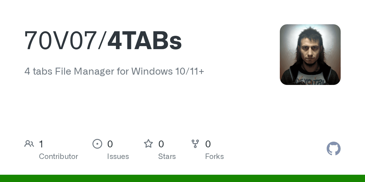GitHub - 70V07/4TABs: 4 tabs File Manager for Windows 10/11+ - Featured Image