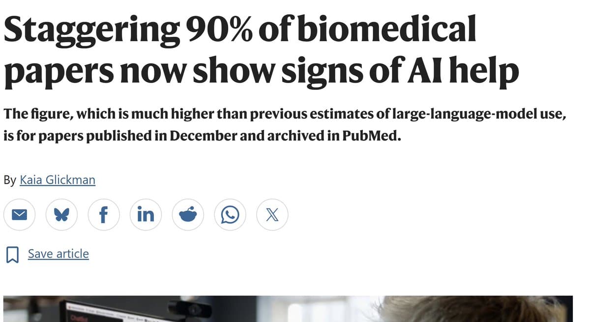 Nearly 90% of Late 2025 Biomedical Papers Show AI Writing Traces