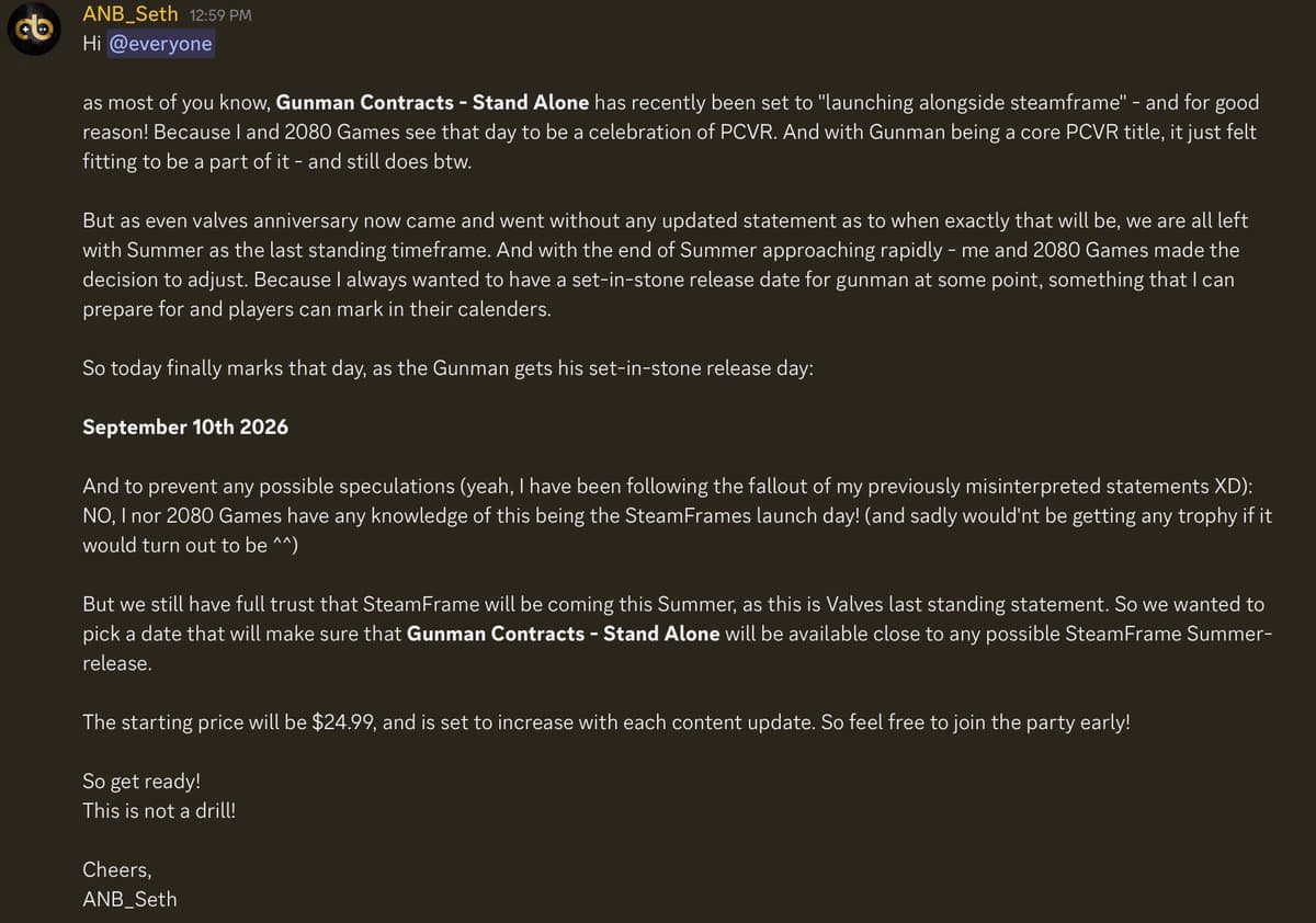 Gunman Contracts Standalone Sets September 10 Early Access Launch