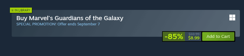 Guardians of the Galaxy Game Hits 85% Off on Steam