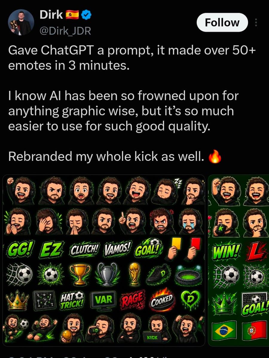 Kick Streamer Uses ChatGPT for Soccer Emotes, Divides Community