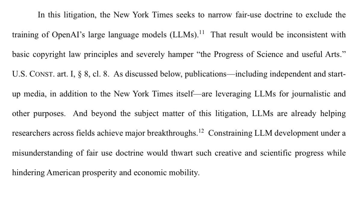 DOJ Backs OpenAI in New York Times Copyright Case