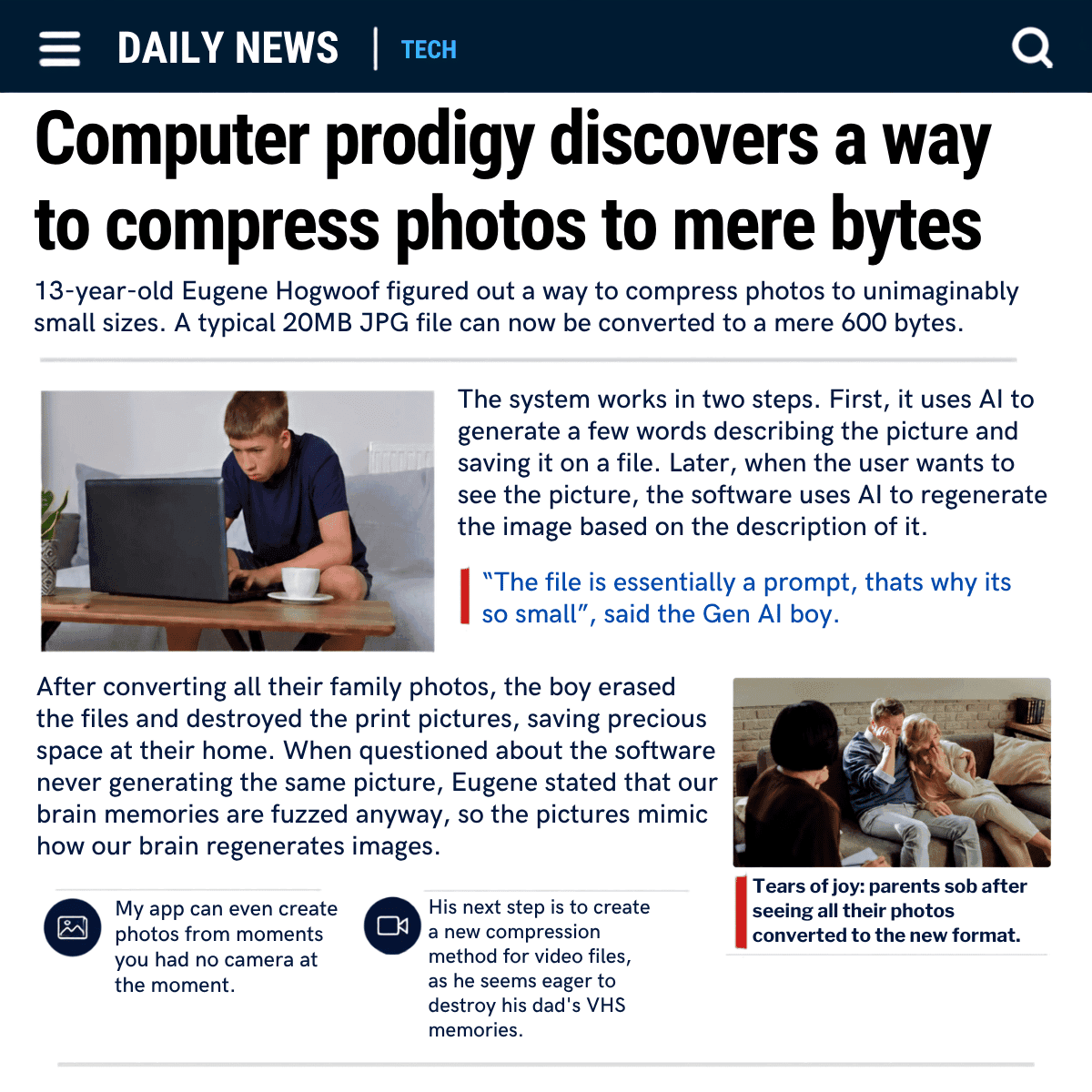 Satirical Tale of Boy's Extreme AI Photo Compression