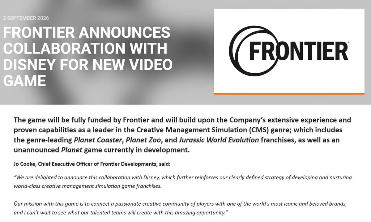 Frontier Developments Partners with Disney on New Management Sim Game