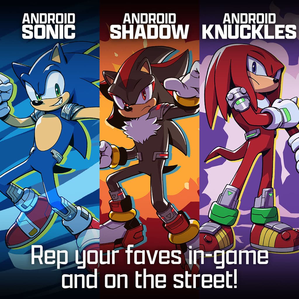 Rep your faves in-game and on the street! Android Sonic, Android Shadow, and Android Knuckles merch is available now on Amazon!