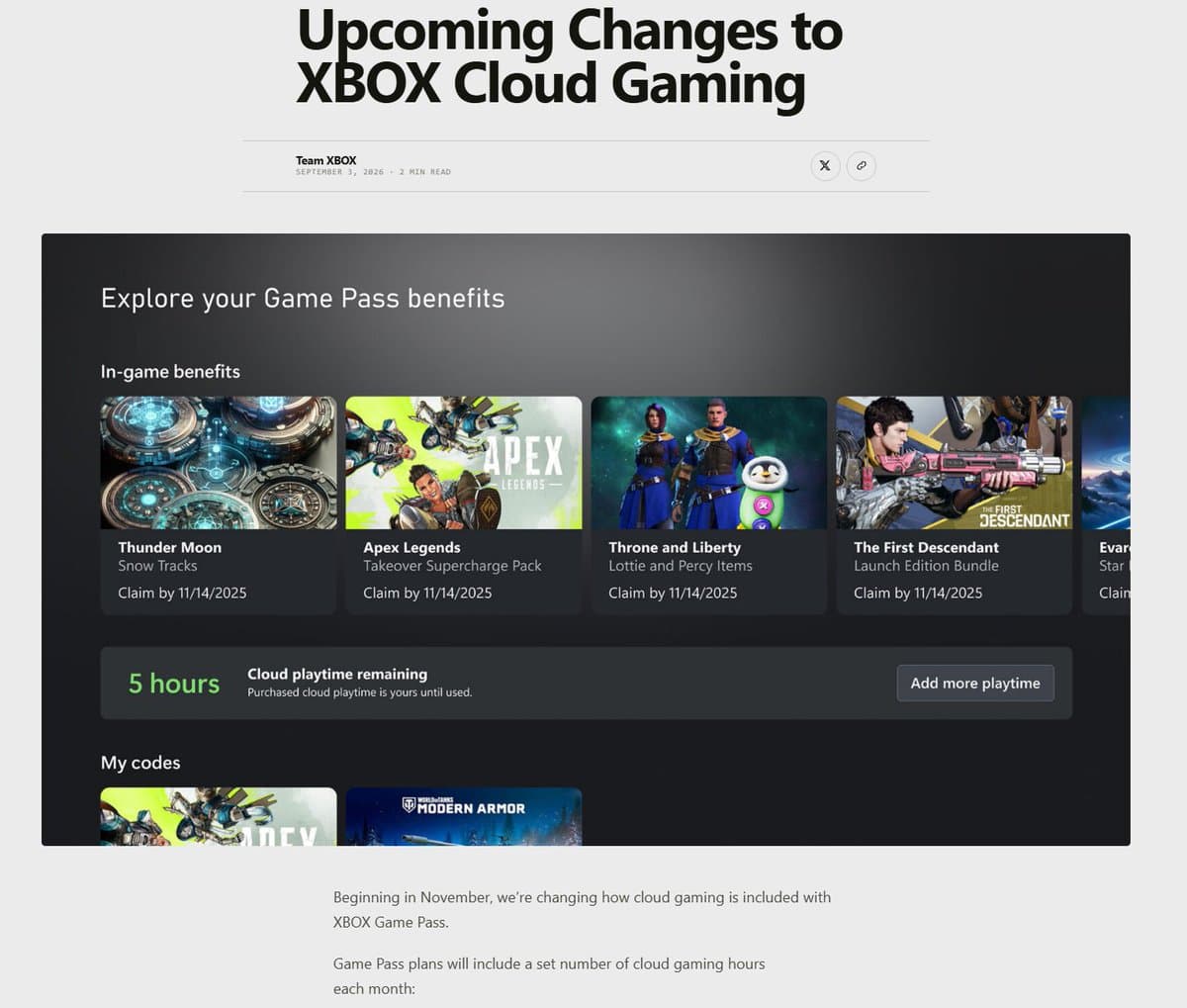 Microsoft Caps Xbox Cloud Gaming Hours in Game Pass Starting November