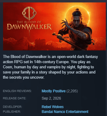 The Blood of Dawnwalker Delights Gamers with Dark Fantasy RPG Launch