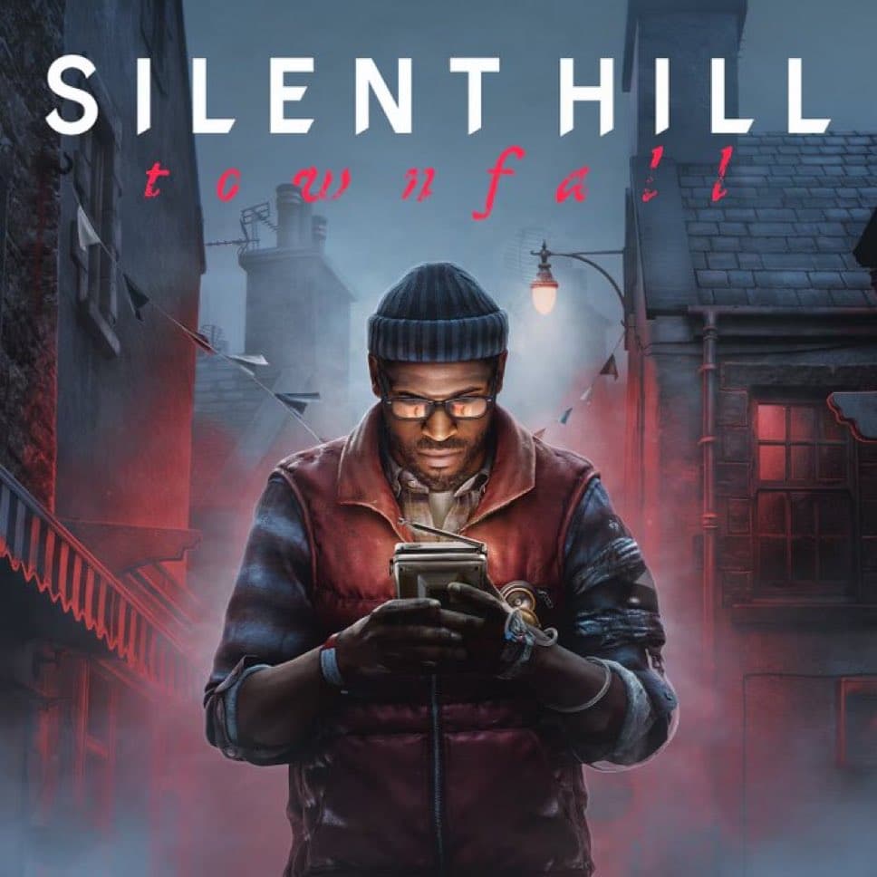 Silent Hill: Townfall artwork showing a character holding a handheld device on a foggy street.