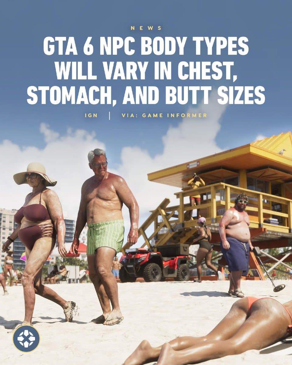 GTA 6 NPC Body Types Will Vary In Chest, Stomach, And Butts Sizes

Via: Game Informer