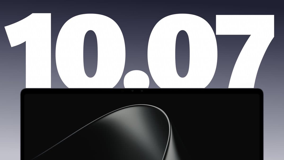 "10.07" in large white numbers above a Surface Laptop Ultra with a dark abstract wallpaper.