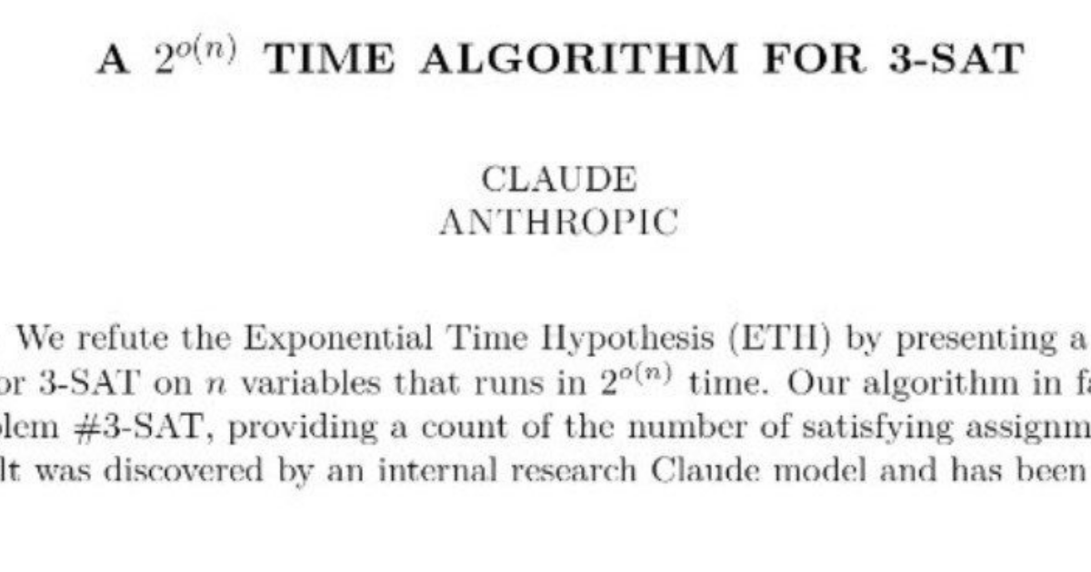Claude-discovered 3-SAT algorithm reportedly refutes the Exponential ...