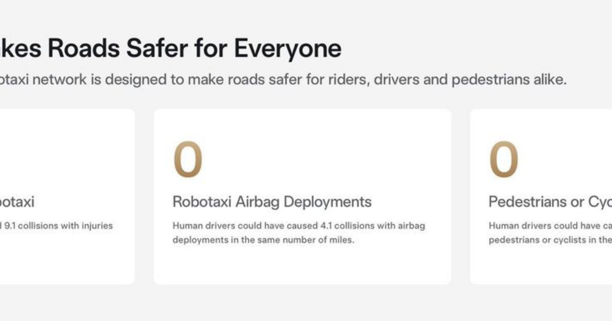 Tesla launches Robotaxi safety report tallying zero injuries when a ...